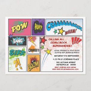 Comic Book Typography Boys Birthday Party Invite