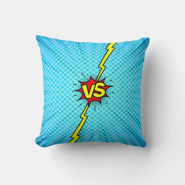 Comic book versus background, classic pop-art styl throw pillow (Front)