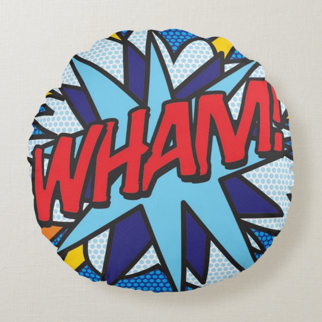 Comic Book WHAM! round cushion pillow (Front)
