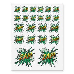 Comic Book ZAP Modern Fun Typography Temporary Tattoos