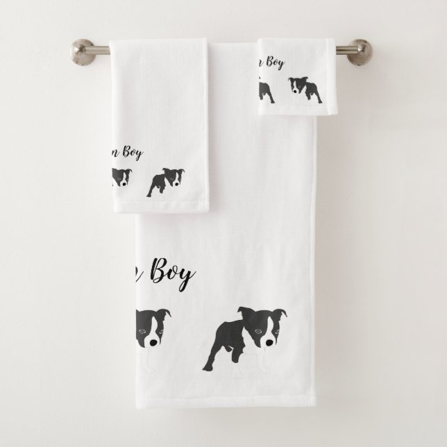 Comic Boston Terrier Boston Boy  Bath Towel Set (Insitu)