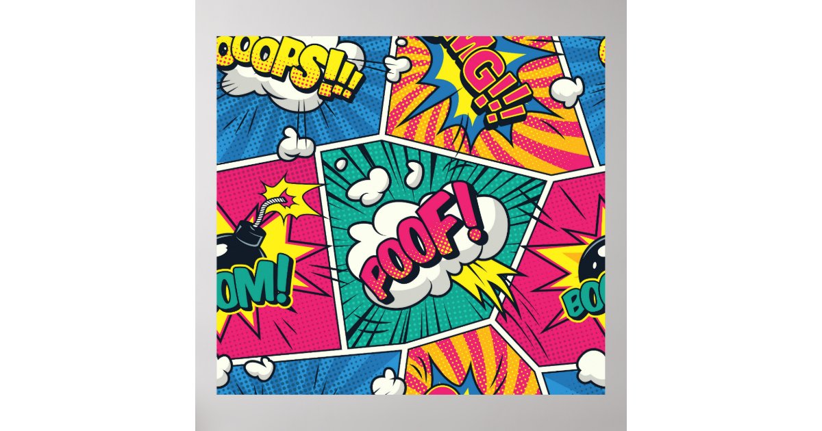 Comic Bubbles Halftone Seamless Pattern Poster | Zazzle