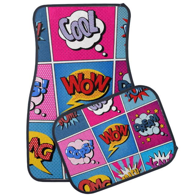 Comic Bubbles Set. Expressions Bom, Cool, Pow, Oop Car Floor Mat (Set)