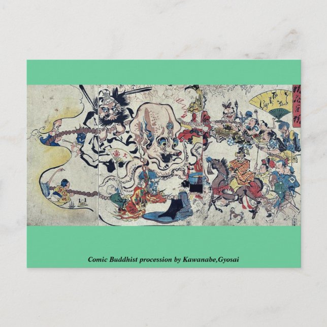 Comic Buddhist procession by Kawanabe,Gyosai Postcard (Front)