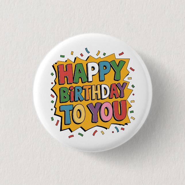 Comic Burst Happy Birthday Button (Front)