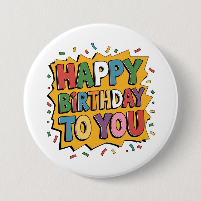 Comic Burst Happy Birthday Button (Front)