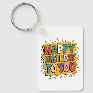 Comic Burst Happy Birthday Keychain