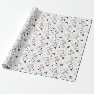Comic cartoon cute fox or wolf pattern wrapping paper