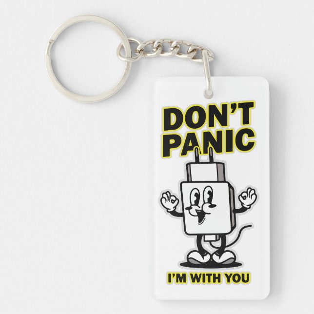 Comic Cartoon Mobile Charger: Don't Panic Design Keychain (Front)