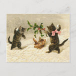 Comic Cats Cat Snowball Fight Vintage Christmas Holiday Postcard at Zazzle