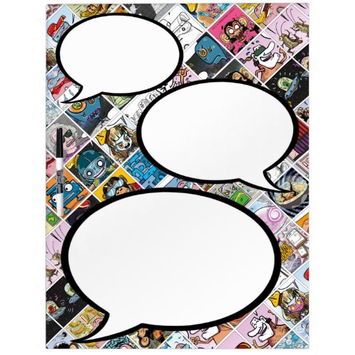 Comic Characters Colorful Pattern Speech Balloons  Dry Erase Board