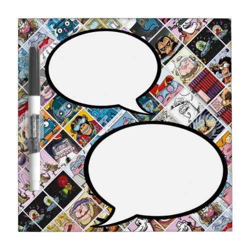 Comic Characters Colorful Pattern Speech Balloons  Dry Erase Board