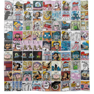 Comic Characters Cute Colorful Pattern Shower Curt Curtain
