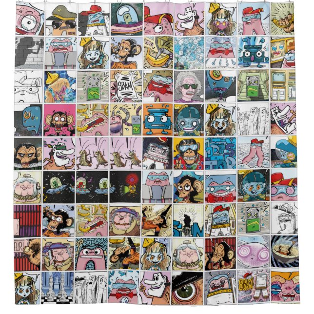 Comic Characters Cute Colorful Pattern Shower Curt Curtain (Front)