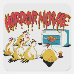 Comic chicken horror movie square sticker