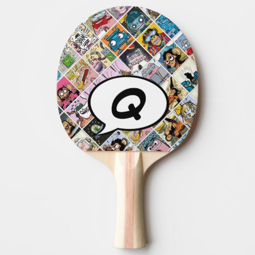 Comic Colorful Characters Kids Pattern Initial Pin Ping Pong Paddle