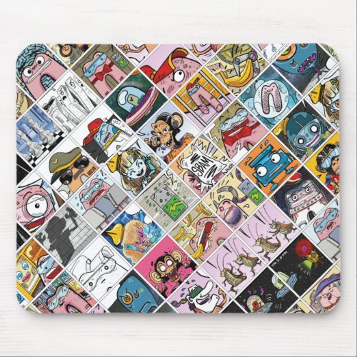 Comic Colorful Fun Characters Grid Pattern Mouse P Mouse Pad