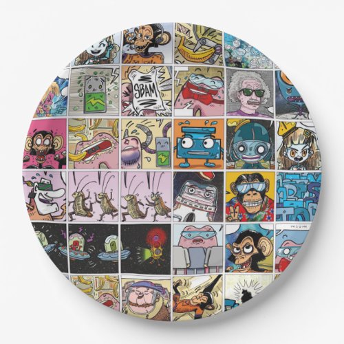Comic Colorful Fun Characters Grid Pattern Paper P Paper Plates