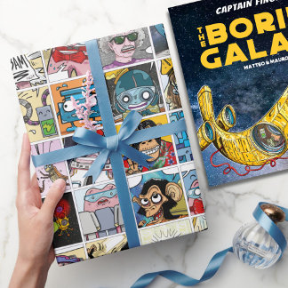 Comic Colorful Fun Characters Grid Pattern Party Wrapping Paper