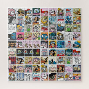 Comic Cool Characters Grid Colorful Pattern  Jigsaw Puzzle