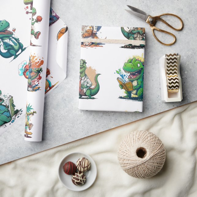 Comic Dinosaur Birthday Party Comic Trex Wrapping  Wrapping Paper (Crafts)