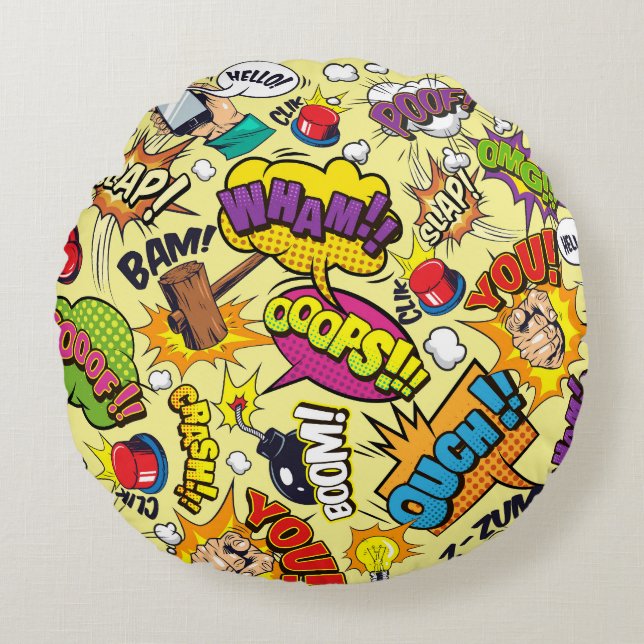 Comic Elements Colorful Pattern Round Pillow (Front)