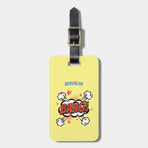 Comic explosion callout typography art luggage tag