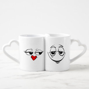 Comic Funny Lady Woman Man Heart Red Lip Eyes Set Coffee Mug Set