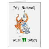 Comic Ginger Cat Holy Mackerel, 11th Birthday Card (Front)