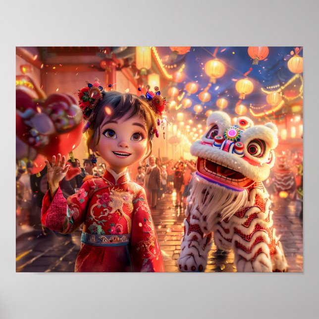 Comic Girl in Dragon Costume for Chinese New Year Poster (Front)