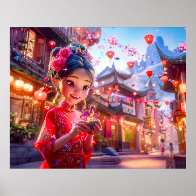 Comic Girl with Small Hand Dragon Fantasy Poster (Front)