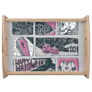 Comic Halloween: Fun Illustration Serving Tray