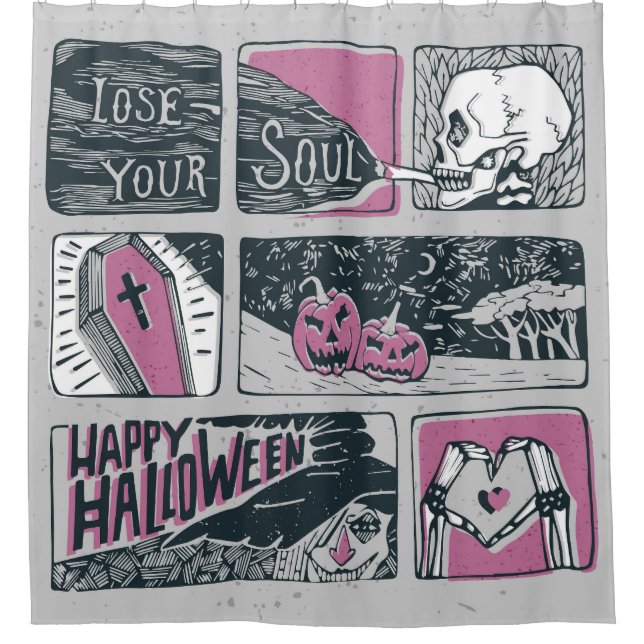 Comic Halloween: Fun Illustration Shower Curtain (Front)