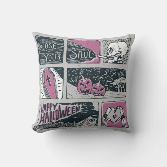Comic Halloween: Fun Illustration Throw Pillow (Front)