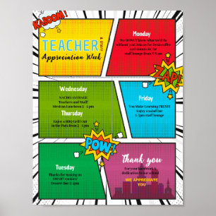 Comic hero Teacher Appreciation Week Itinerary Poster