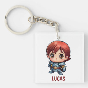 Comic Knight Personalized Kids Backpack Tag Keychain