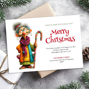 Comic Lady Christmas Greeting Editable Download Holiday Card