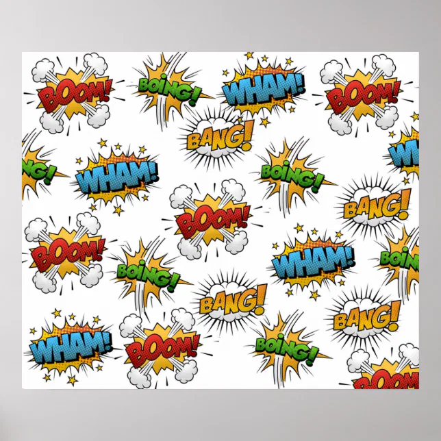 Comic Onomatopoeia Speech Bubbles Boom Wham Bang B Poster | Zazzle