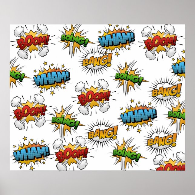 Comic Onomatopoeia Speech Bubbles Boom Wham Bang B Poster (Front)