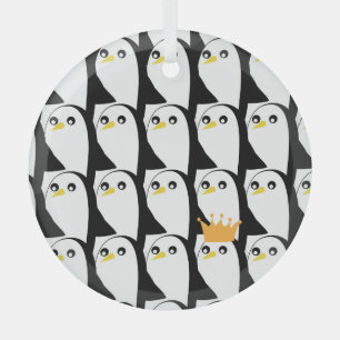 Comic Penguin: Black White Vintage Glass Ornament
