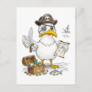 Comic Pirate Bird Treasure Hunt Postcard