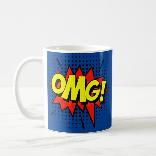 Comic Pop Art Blue Red Yellow OMG Novelty Fun Coffee Mug