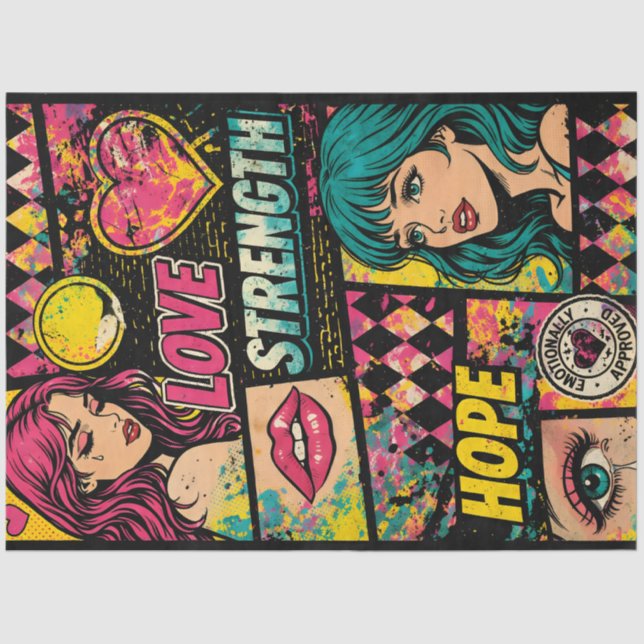 Comic Pop Art Decoupage Paper Love Strength Hope  (Front)