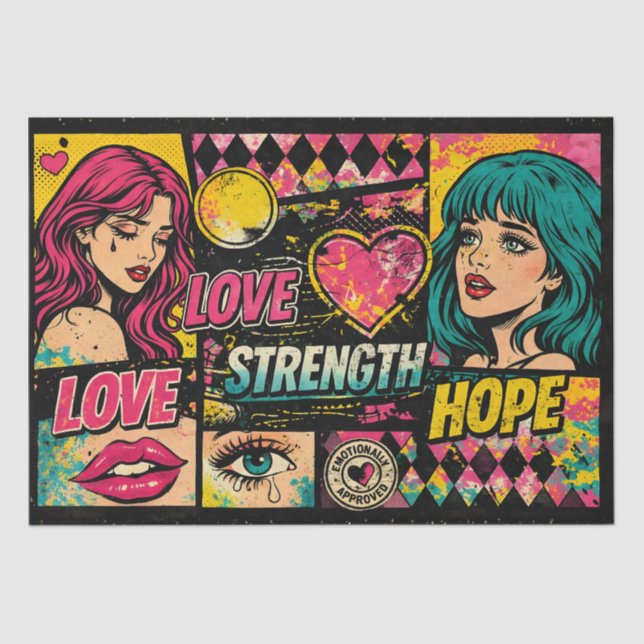 Comic Pop Art Decoupage Paper Love Strength Hope  (Front)