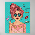 Comic Pop Art Girl Poster<br><div class="desc">This stunning piece of art depicts a girl in a pink dress and large heart shaped shades. Perfect for birthday gifts,  holiday presents and house warming gifts. This poster art is a great wall decor option for your home,  office,  work,  living room,  kitchen,  dining room,  bedroom and bathroom.</div>