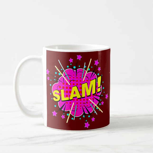 Comic Pop Art Pink Yellow SLAM Novelty  Coffee Mug (Left)