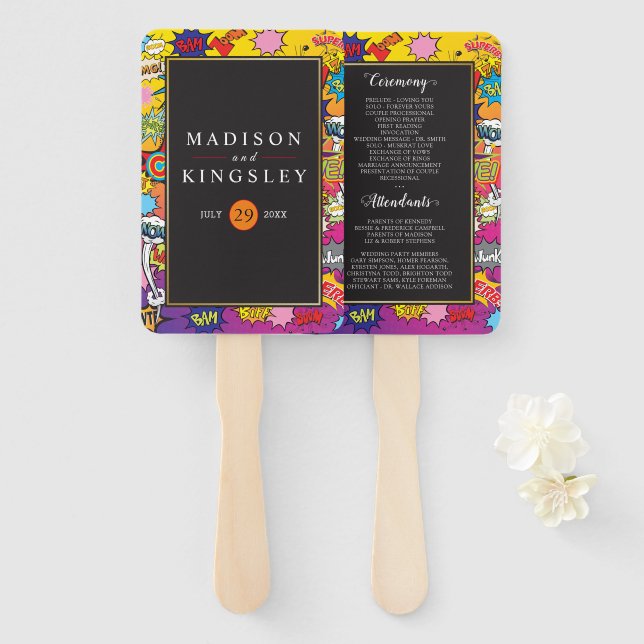 Comic Pop Art Speech Bubble Wedding Hand Fan (Front and Back)