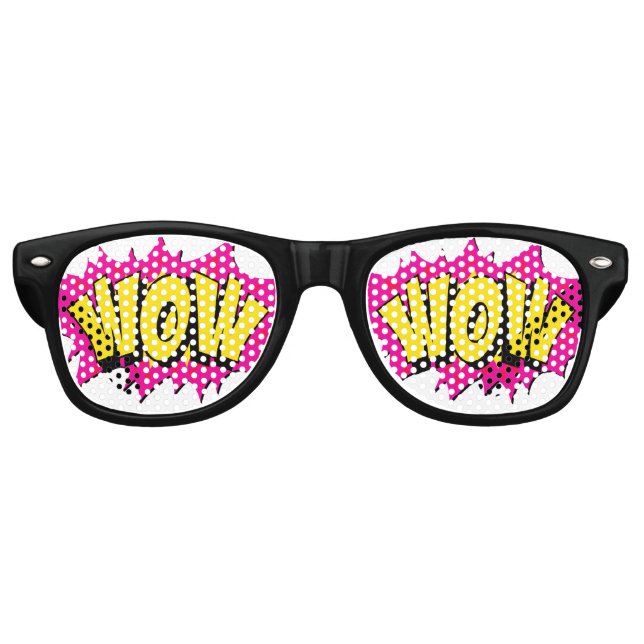 Comic Pop Art Yellow Purple WOW Novelty Funny Joke Retro Sunglasses (Front)