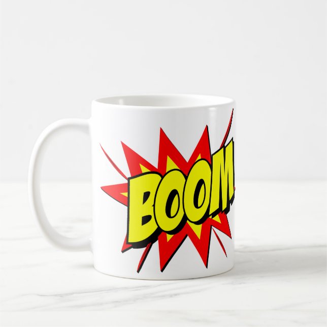 Comic Pop Art Yellow Red BOOM Novelty Funny Coffee Mug (Left)