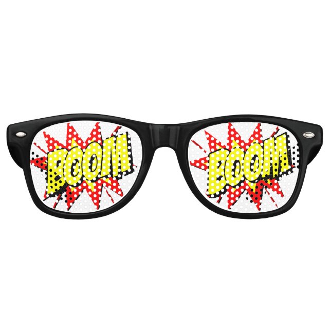 Comic Pop Art Yellow Red BOOM Novelty Funny Joke Retro Sunglasses (Front)